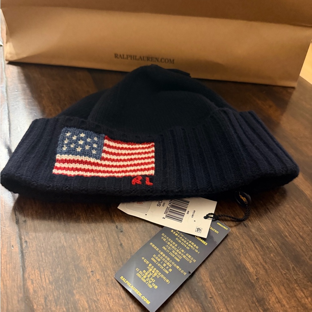 Polo by Ralph Lauren Navy Knit Beanie with Flag